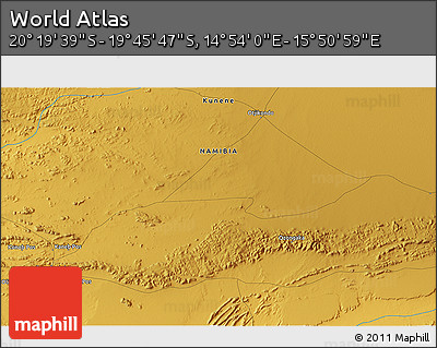 Physical 3D Map of the Area around 20° 2' 43" S, 15° 22' 30" E