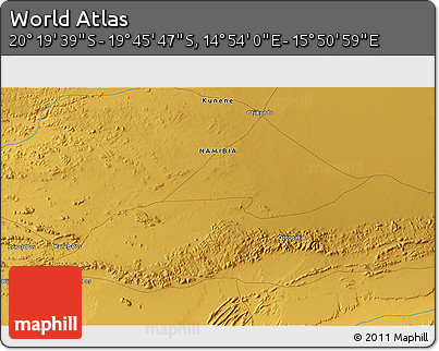 Physical 3D Map of the Area around 20° 2' 43" S, 15° 22' 30" E