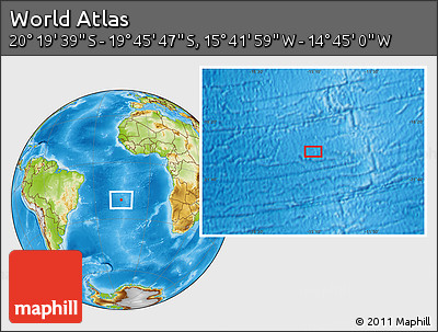 Physical Location Map of the Area around 20° 2' 43" S, 15° 13' 29" W
