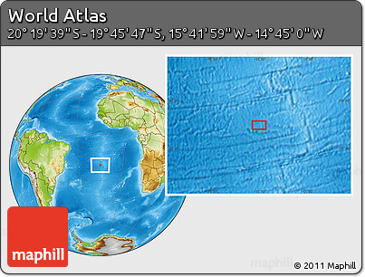 Physical Location Map of the Area around 20° 2' 43" S, 15° 13' 29" W