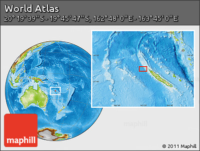 Physical Location Map of the Area around 20° 2' 43" S, 163° 16' 30" E