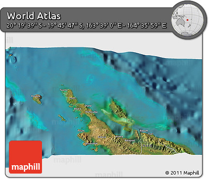 Satellite 3D Map of the Area around 20° 2' 43" S, 164° 7' 30" E