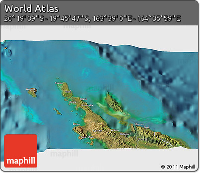 Satellite 3D Map of the Area around 20° 2' 43" S, 164° 7' 30" E