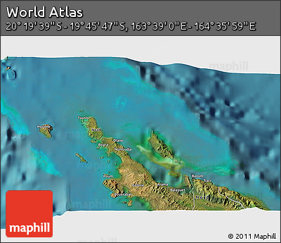 Satellite 3D Map of the Area around 20° 2' 43" S, 164° 7' 30" E