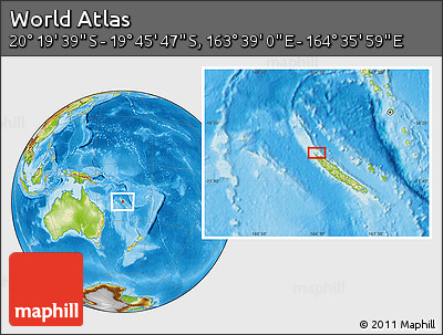 Physical Location Map of the Area around 20° 2' 43" S, 164° 7' 30" E