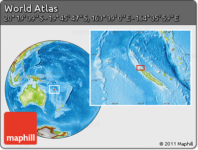 Physical Location Map of the Area around 20° 2' 43" S, 164° 7' 30" E