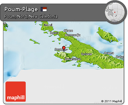Physical Panoramic Map of Poum-Plage