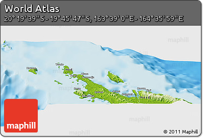 Physical Panoramic Map of the Area around 20° 2' 43" S, 164° 7' 30" E