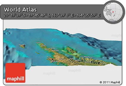Satellite Panoramic Map of the Area around 20° 2' 43" S, 164° 7' 30" E