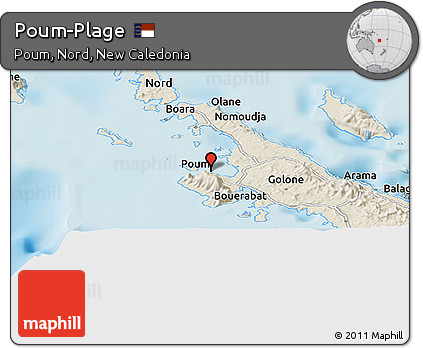 Shaded Relief Panoramic Map of Poum-Plage
