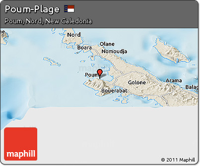 Shaded Relief Panoramic Map of Poum-Plage