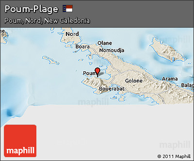Shaded Relief Panoramic Map of Poum-Plage