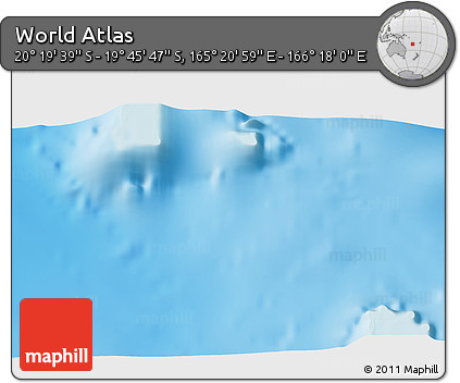 Physical 3D Map of the Area around 20° 2' 43" S, 165° 49' 29" E
