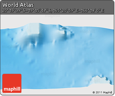 Physical 3D Map of the Area around 20° 2' 43" S, 165° 49' 29" E