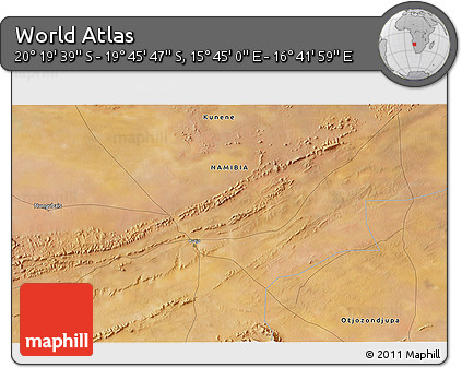 Satellite 3D Map of the Area around 20° 2' 43" S, 16° 13' 30" E