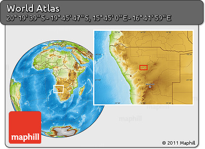 Physical Location Map of the Area around 20° 2' 43" S, 16° 13' 30" E