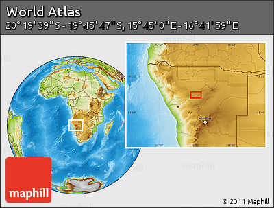 Physical Location Map of the Area around 20° 2' 43" S, 16° 13' 30" E
