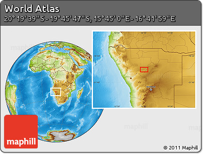 Physical Location Map of the Area around 20° 2' 43" S, 16° 13' 30" E