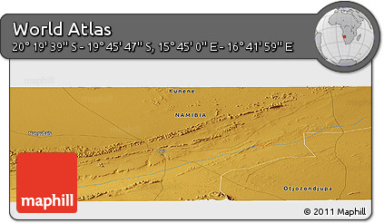 Physical Panoramic Map of the Area around 20° 2' 43" S, 16° 13' 30" E