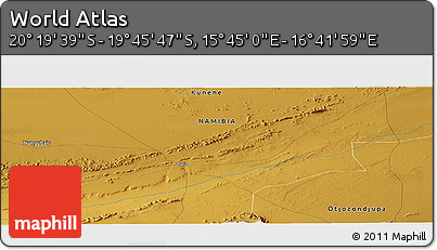 Physical Panoramic Map of the Area around 20° 2' 43" S, 16° 13' 30" E
