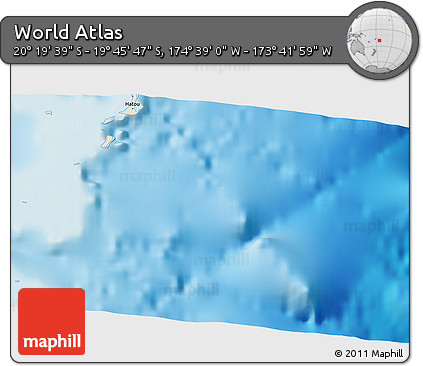 Shaded Relief 3D Map of the Area around 20° 2' 43" S, 174° 10' 30" W