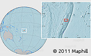Gray Location Map of the area around 20° 2' 43" S, 174° 10' 30" W, hill shading