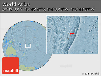 Savanna Style Location Map of the Area around 20° 2' 43" S, 174° 10' 30" W, hill shading