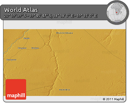 Physical 3D Map of the Area around 20° 2' 43" S, 18° 46' 29" E