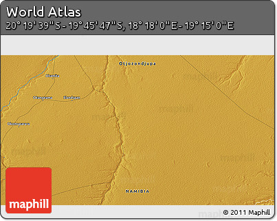 Physical 3D Map of the Area around 20° 2' 43" S, 18° 46' 29" E