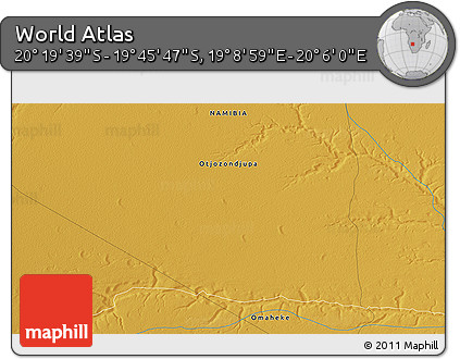 Physical 3D Map of the Area around 20° 2' 43" S, 19° 37' 30" E