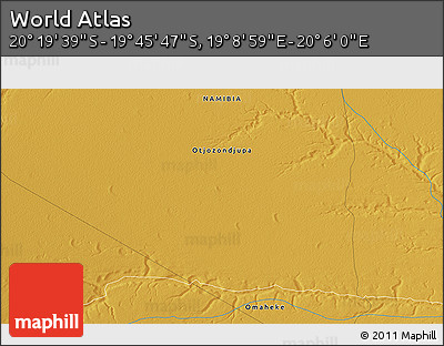 Physical 3D Map of the Area around 20° 2' 43" S, 19° 37' 30" E