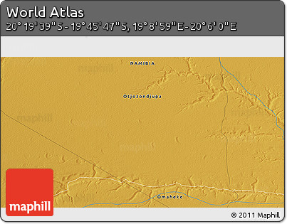 Physical 3D Map of the Area around 20° 2' 43" S, 19° 37' 30" E