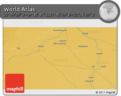 Physical 3D Map of the Area around 20° 2' 43" S, 22° 10' 29" E