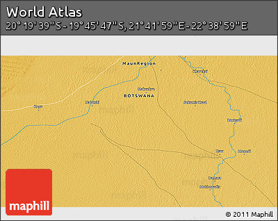 Physical 3D Map of the Area around 20° 2' 43" S, 22° 10' 29" E