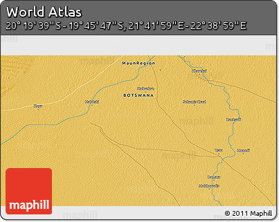 Physical 3D Map of the Area around 20° 2' 43" S, 22° 10' 29" E