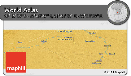 Physical Panoramic Map of the Area around 20° 2' 43" S, 22° 10' 29" E