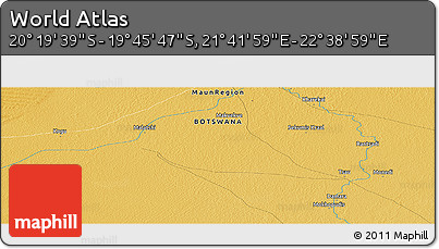 Physical Panoramic Map of the Area around 20° 2' 43" S, 22° 10' 29" E