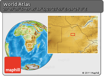 Physical Location Map of the Area around 20° 2' 43" S, 23° 52' 30" E