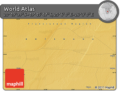 Physical Map of the Area around 20° 2' 43" S, 25° 34' 30" E