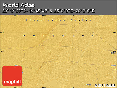 Physical Map of the Area around 20° 2' 43" S, 25° 34' 30" E