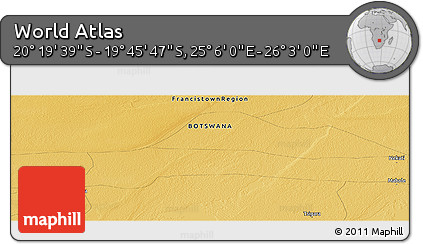 Physical Panoramic Map of the Area around 20° 2' 43" S, 25° 34' 30" E