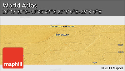 Physical Panoramic Map of the Area around 20° 2' 43" S, 25° 34' 30" E