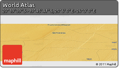 Physical Panoramic Map of the Area around 20° 2' 43" S, 25° 34' 30" E