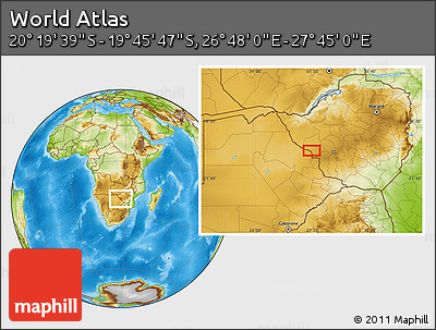 Physical Location Map of the Area around 20° 2' 43" S, 27° 16' 29" E