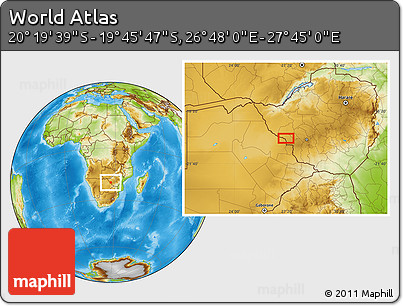 Physical Location Map of the Area around 20° 2' 43" S, 27° 16' 29" E