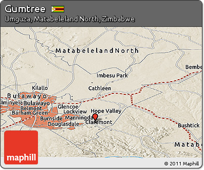 Shaded Relief Panoramic Map of Gumtree