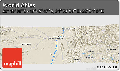 Shaded Relief Panoramic Map of the Area around 20° 2' 43" S, 32° 22' 30" E