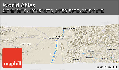 Shaded Relief Panoramic Map of the Area around 20° 2' 43" S, 32° 22' 30" E