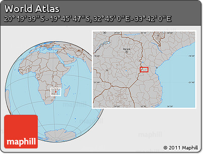 Gray Location Map of the Area around 20° 2' 43" S, 33° 13' 30" E