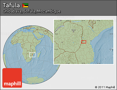 Savanna Style Location Map of Tafula, hill shading
